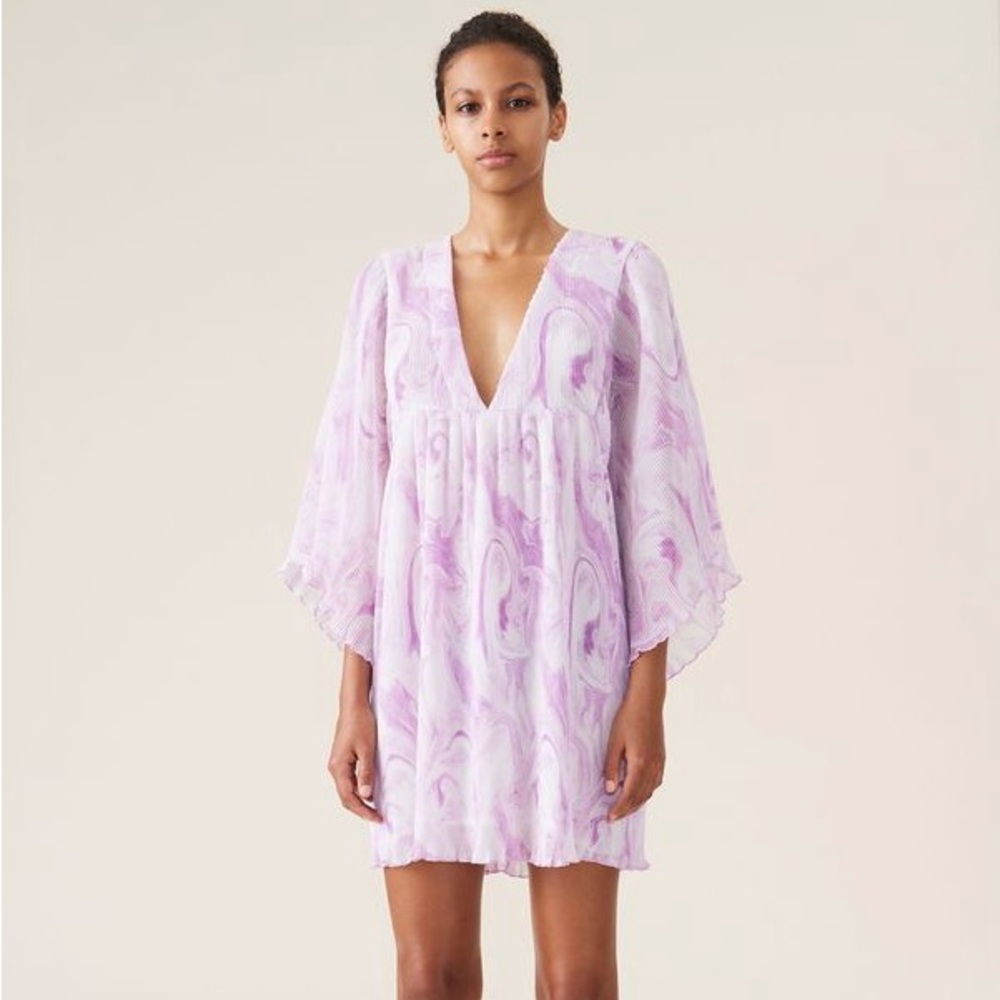 Ganni Georgette Pleated Mini Dress in Orchid Bloom